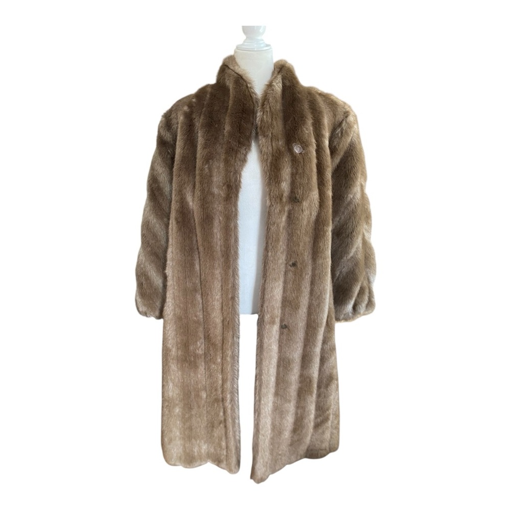 Vintage Womens Faux Fur Ankle Length Coat 80s/90s Brown Eveningwear